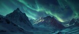 Northern Lights cascading over a snowy mountain