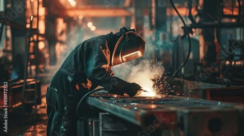 welder working in a hot and smoky factory