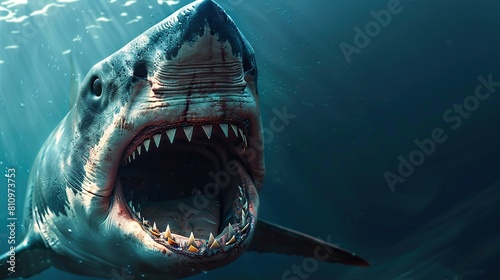Shark Open toothy dangerous mouth with many teeth. Generative Ai photo