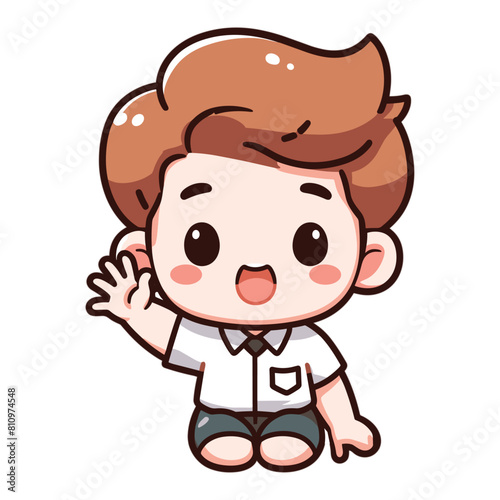 Cute little boy cartoon waving hand cartoon vector illustration on white background