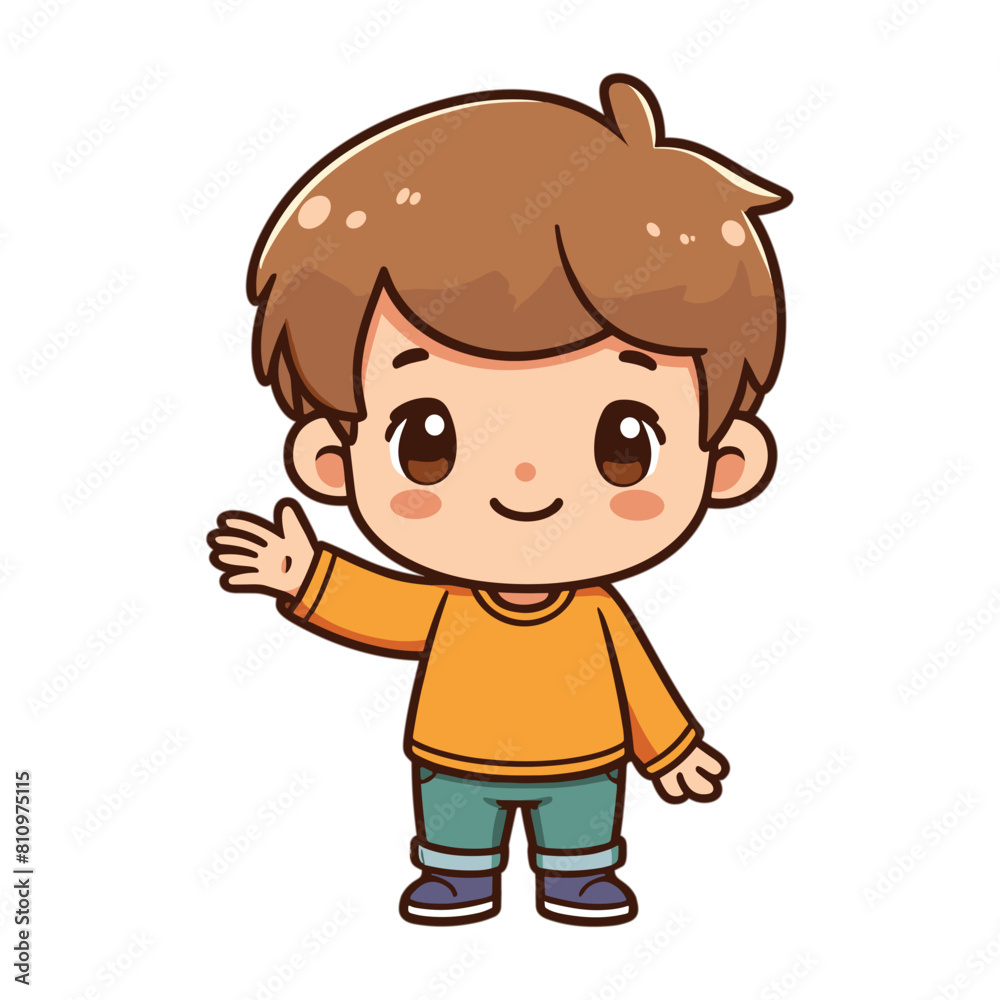 Cute little boy cartoon waving hand cartoon vector illustration on white background Cute little boy cartoon waving hand cartoon vector illustration on white background