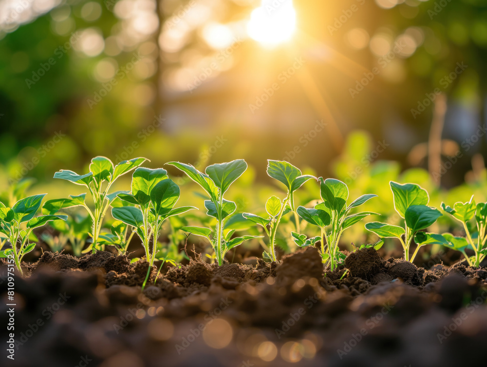 Plant cultivation through agriculture involves sowing and tending to plants in a sunlit garden to promote their growth and development. Plant cultivation through agriculture involves sowing and tending to plants in a sunlit garden to promote their growth and development.