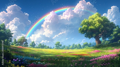 kids cartoon illustration of rainbow background wallpaper