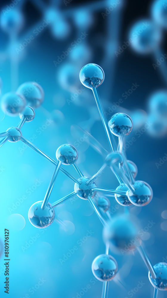 Abstract blue background, molecular structure close-up Abstract blue background, molecular structure close-up