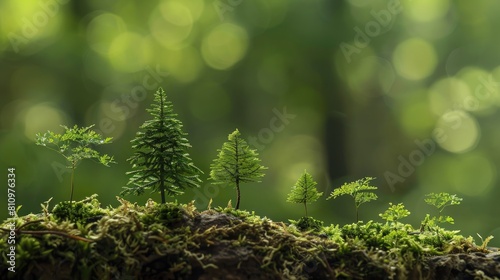 Various small trees of different sizes sprouting against a lush green backdrop symbolize the importance of environmental stewardship coinciding with World Environment Day