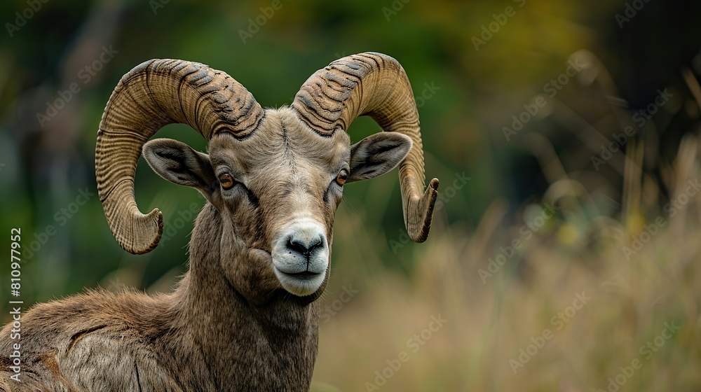 Standing BigHorn Sheep Ovis canadensis ram portrait. Generative Ai Standing BigHorn Sheep Ovis canadensis ram portrait. Generative Ai