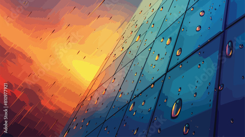 Rain drops on glass building view Vector style vector photo