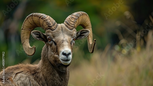 Standing BigHorn Sheep Ovis canadensis ram portrait. Generative Ai