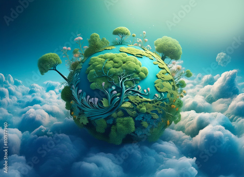 Pianeta verde tridimensionale, concetto di di un mondo 