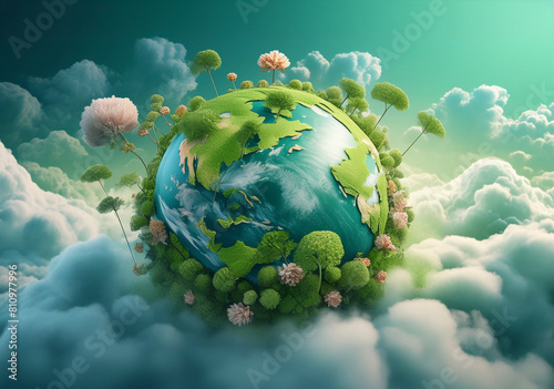 Pianeta verde tridimensionale, concetto di di un mondo 