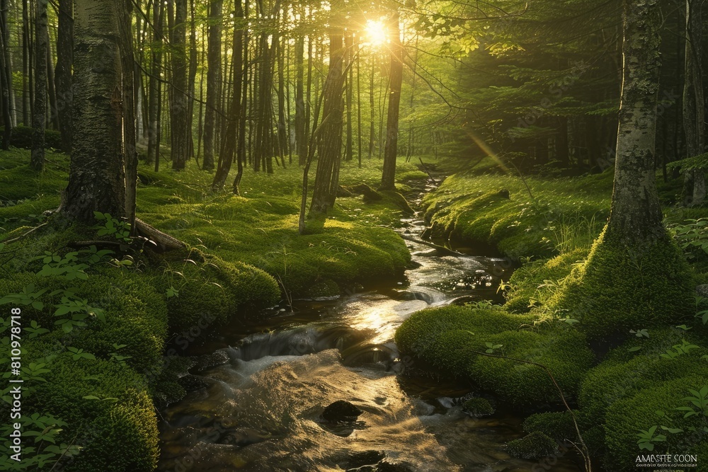 A Stream Flowing Through a Dense Green Forest