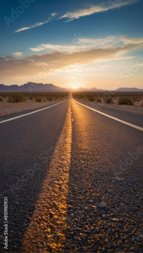 Journey into the Unknown, Desert Adventure Beckons on an Empty Asphalt Road