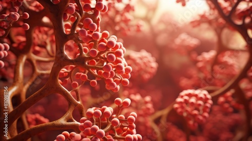 3D rendered image of cork tissue in a tree, detailed and vibrant, emphasizing the cells role in insulating and protecting the plant