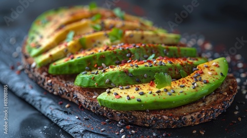 food styling, avocado slices on toast make a stylish and nutritious snack choice photo