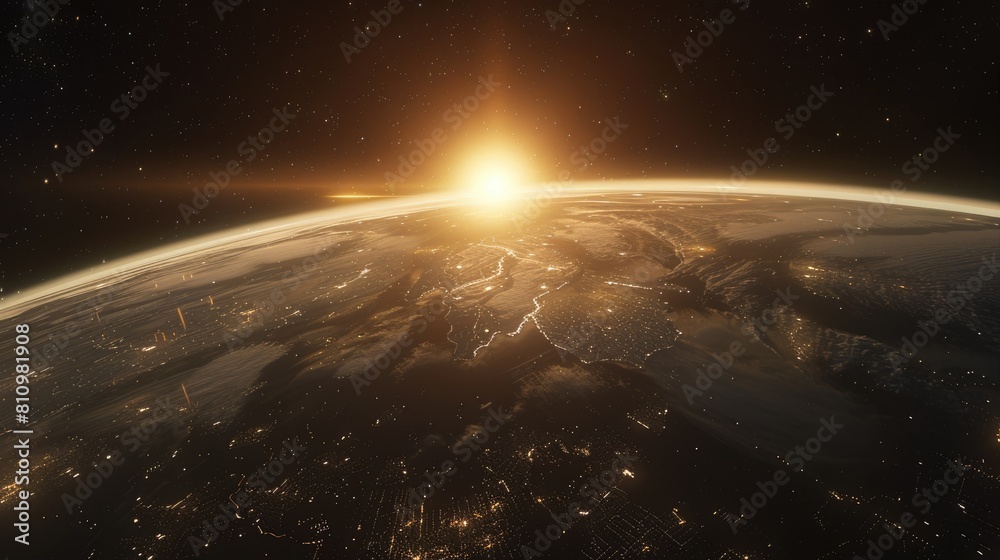 The sun peeks over the eastern horizon casting a mesmerizing glow on ...
