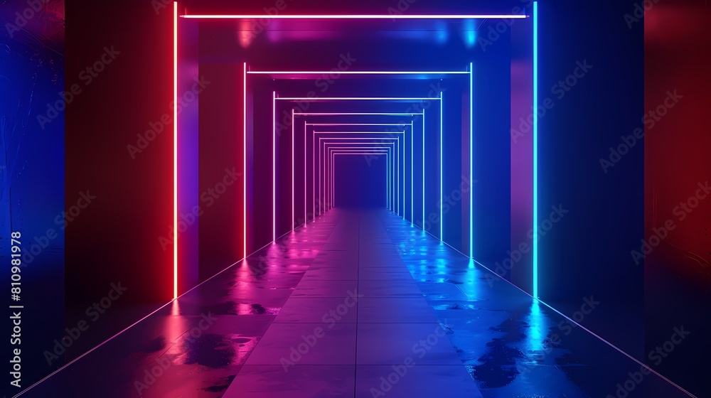 Fototapeta premium Blue and black neon cube technology poster web page PPT background