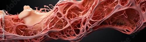 3D rendering of a muscle fiber bundle, vividly detailed to show individual myocytes, ideal for anatomical studies photo