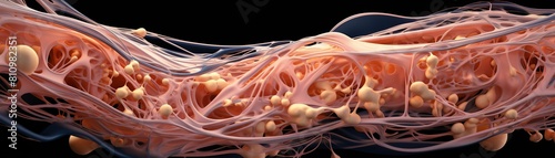 3D rendering of a muscle fiber bundle, vividly detailed to show individual myocytes, ideal for anatomical studies photo