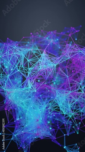 Vertical video screensaver with an endless floating, shimmering lilac-blue abstract futuristic background with moving dots and lines. Continuous design.  Full HD motion vertical video.