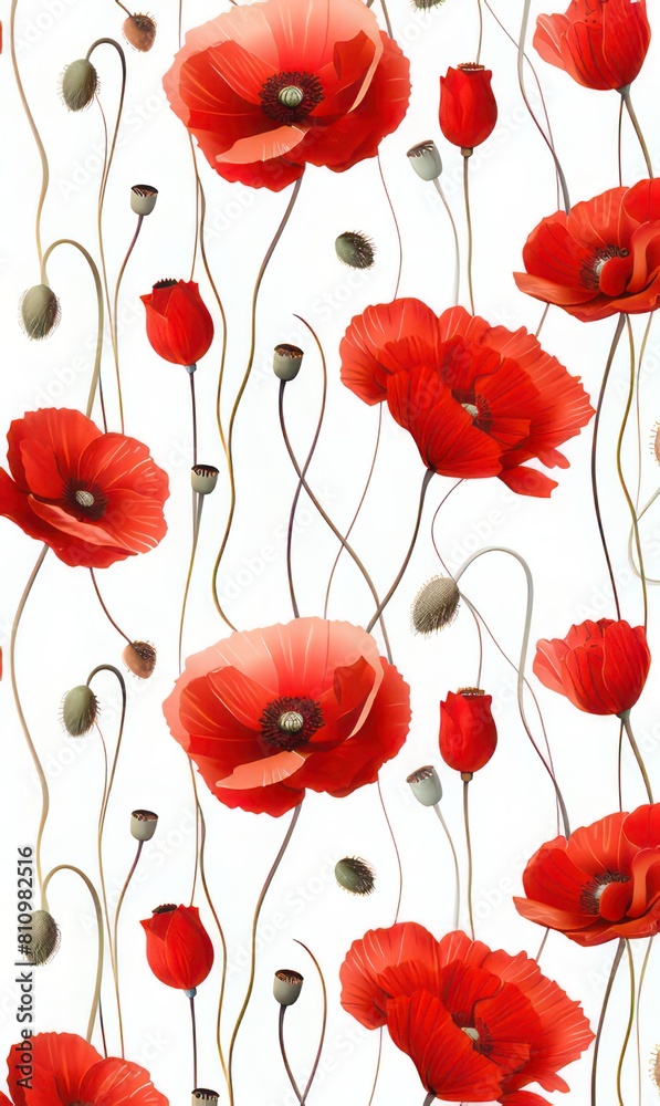pattern of red poppies on a white background pattern of red poppies on a white background