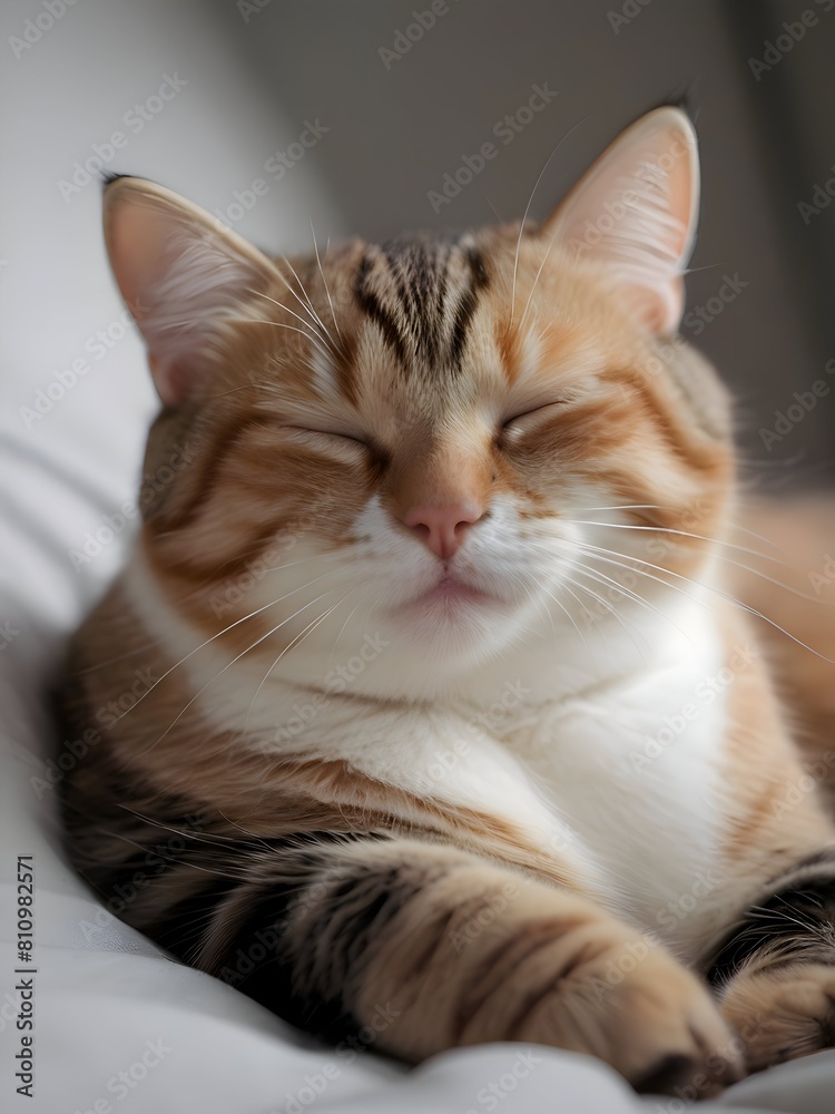 Sleeping Tabby Ginger Cat Animal Realistic Photo Illustration Art