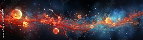 Artistic interpretation of neutrophils in the bloodstream, using abstract forms and colors to represent their rapid response to infection for educational posters photo