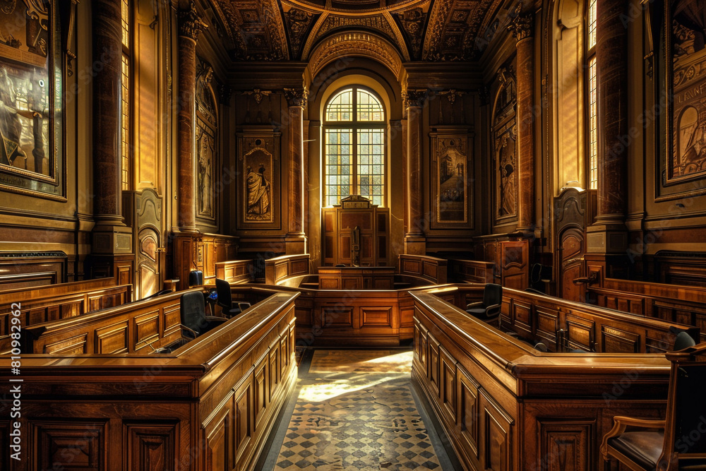 Fototapeta premium An elegant and focused image of a judicial court setting with precision