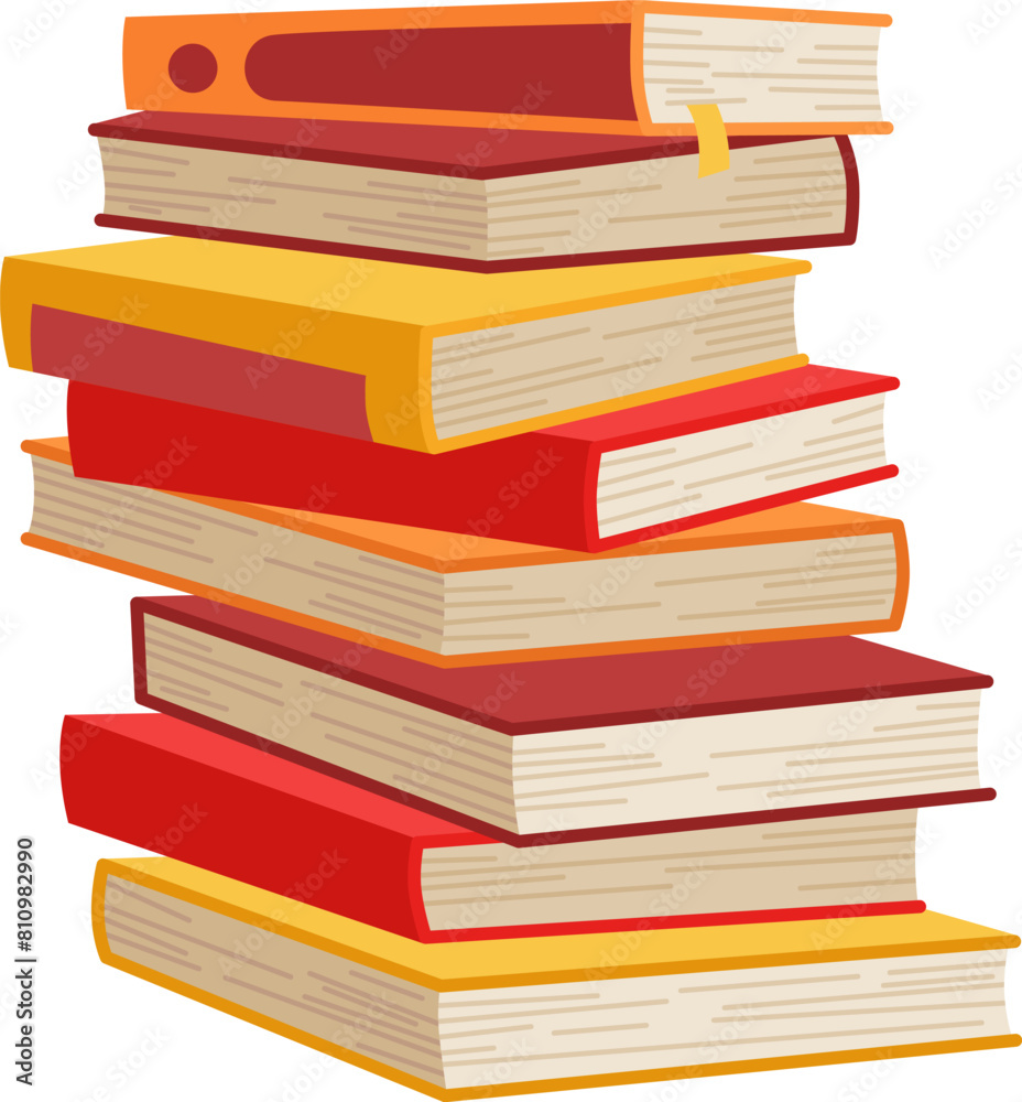 High book stacks or pile. Library textbooks and school literature heaps, dictionaries. Bookstore advertise. Cartoon stacked books angle view with different colorful covers isolated on white High book stacks or pile. Library textbooks and school literature heaps, dictionaries. Bookstore advertise. Cartoon stacked books angle view with different colorful covers isolated on white