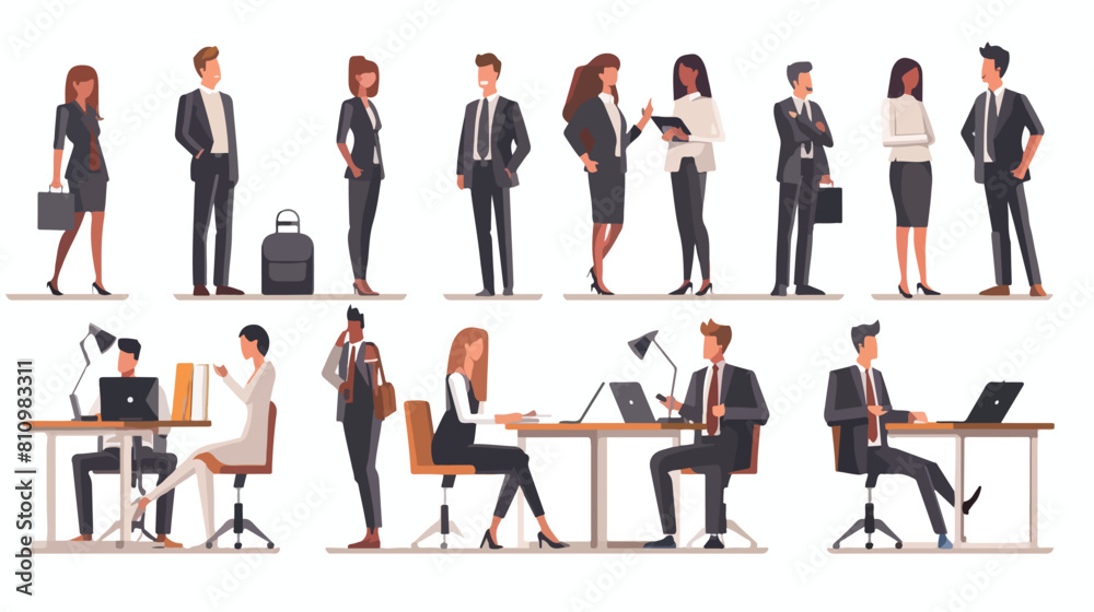 Set of business characters working in office concept