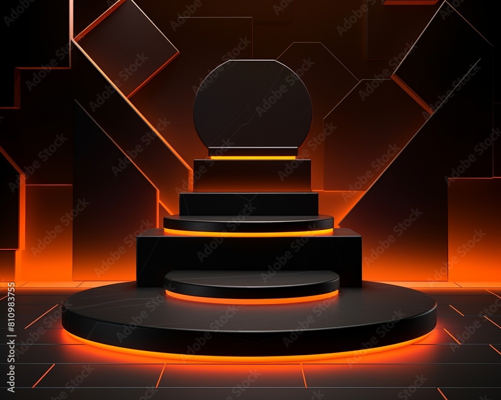 Obraz premium A dark and mysterious stage with a glowing orange light.