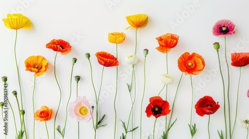 pattern of collored poppies on a white background