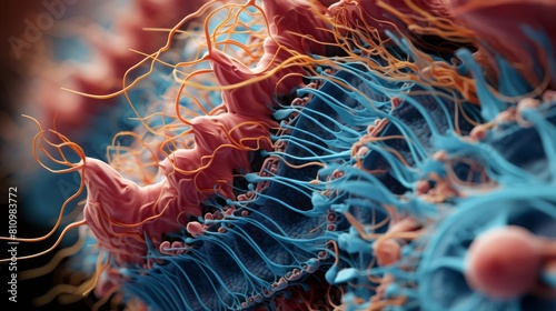 Closeup view of auditory hair cells, highlighting the delicate structures responsible for hearing, with educational annotations photo