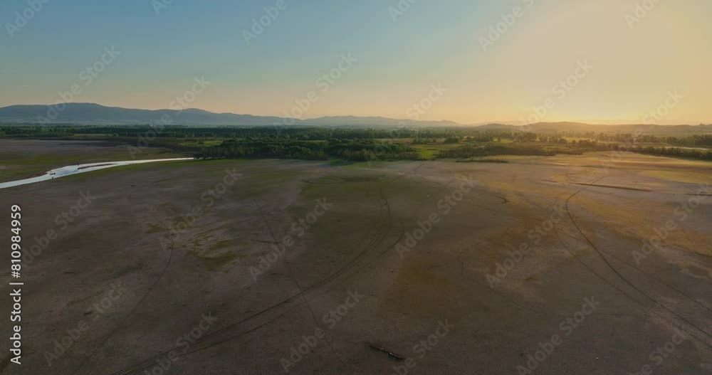 Aerial View of Dry Lake at Sunset Dusk Ecology Disaster Aerial View of Dry Lake at Sunset Dusk Ecology Disaster