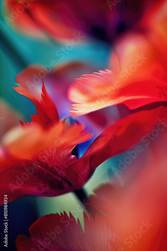 Macro photograph of a vibrant red tulips  highlighting its bold color and elegant shape.