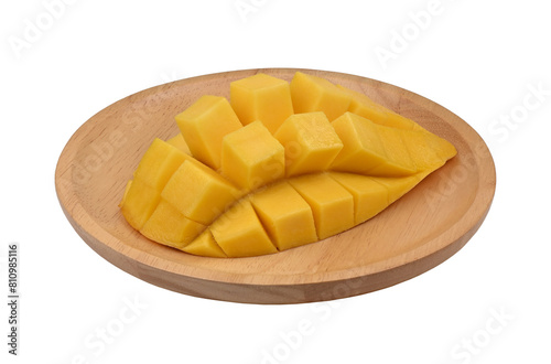 mango in wooden plate on transparent png