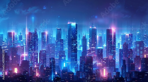 Illustrate a futuristic cityscape in slate blue tones © Nawarit