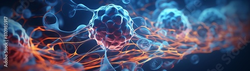 Conceptual image of cartilage repair using chondrocytes, 3D illustration showing cellular regeneration on blue toned background photo
