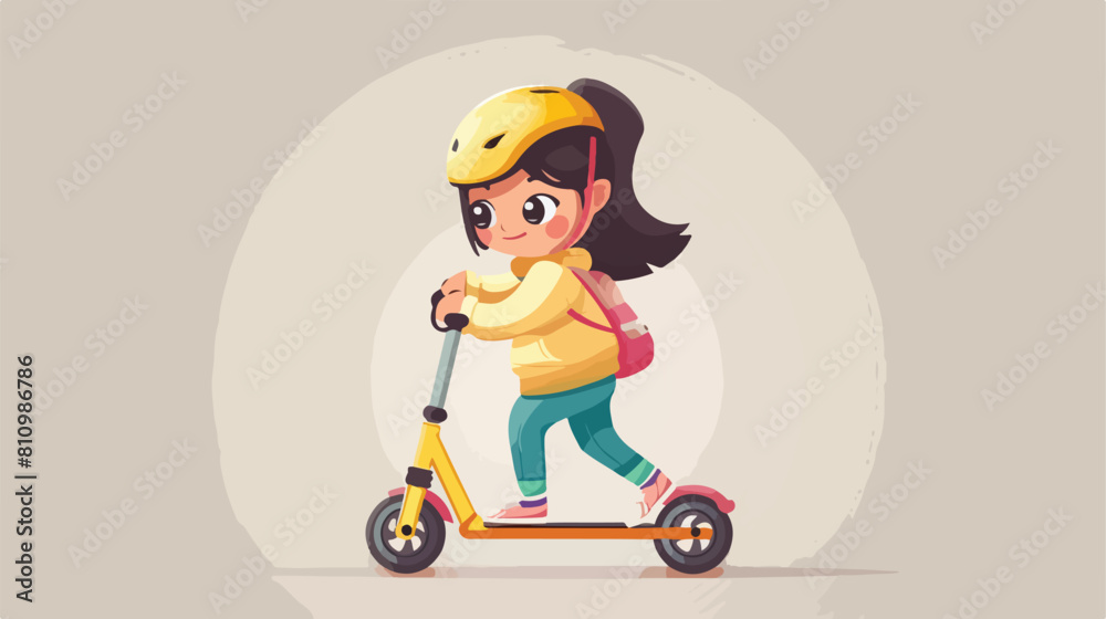 small girl riding Kick Scooter Vector style 