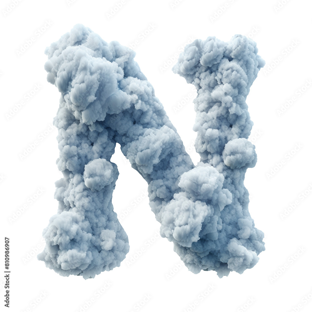 3D cloud alphabet letter N floating on transparent background
