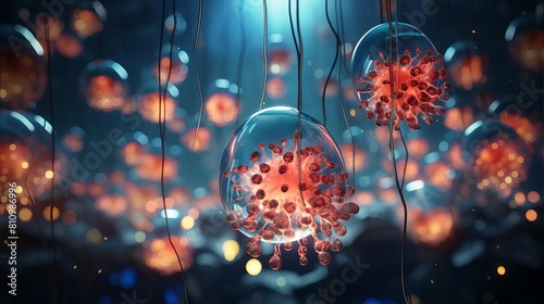 Digital 3D model of liver cells in a healthy human liver, detailed visualization with focus on hepatocyte function photo