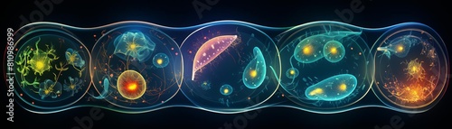 Dynamic animation frame of plant cell division, showing mitosis stages clearly for science educational videos photo