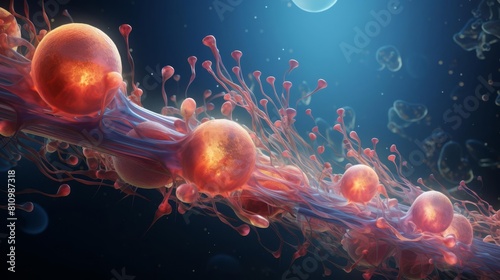 Dynamic illustration of skin cell renewal process, highlighting keratinocytes in various stages of maturation, ideal for medical animations © PARALOGIA