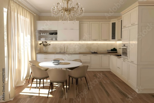 Kitchen design  modern minimalism  amber laminate flooring