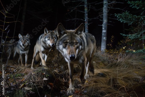 Three Wolves Walking in Night Woods © Yasir