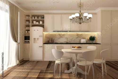 Kitchen design  modern minimalism  amber laminate flooring