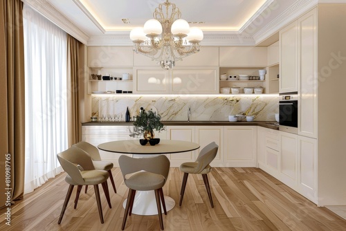 Kitchen design  modern minimalism  amber laminate flooring