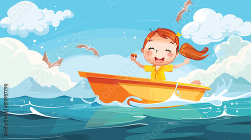 smiling little girl enjoying on boat Vector style