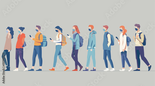 Social distancing people with Mobile Phone Vector style