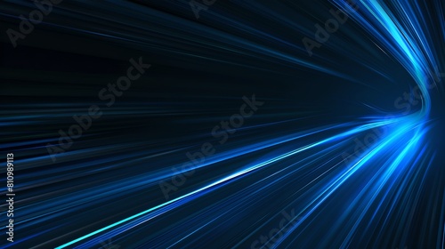 Dynamic Blue Light Streaks Speeding Through Darkness. Abstract Technology and Futuristic Concept. High-Speed Movement and Energy Flow Visualization. AI