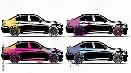 Colorful and stylish car silhouettes  versatile vector illustrations for posters  banners  and ads